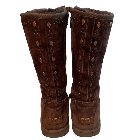 Ugg Australia Joplin Tall Boot Studded Brown Suede Side Zip Size 6 Snow Winter - Picture 3 of 13